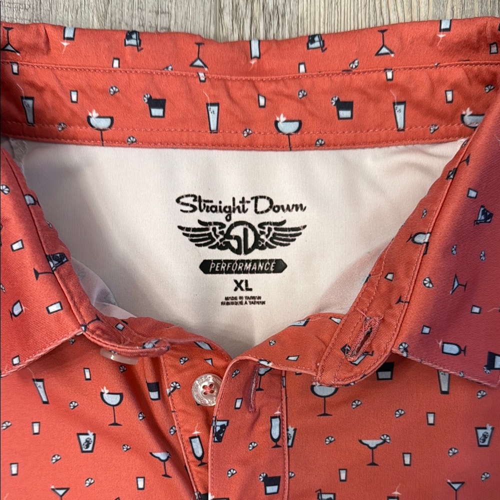 Coral Polo Shirt with Geometric Pattern - Picture 2 of 5